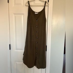 Olive button up midi dress
